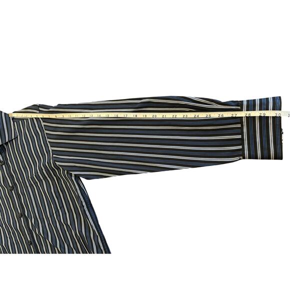 Bugatchi Uomo Mens Medium Long Sleeve Button Up All Cotton Blue White Stripe - Picture 12 of 12